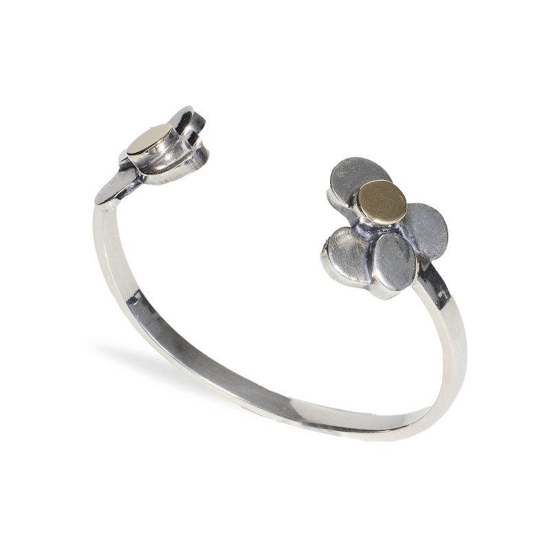 Bracciale Rigido "Cerchi" in Argento e Oro 18kt - Collezione Volumetrica