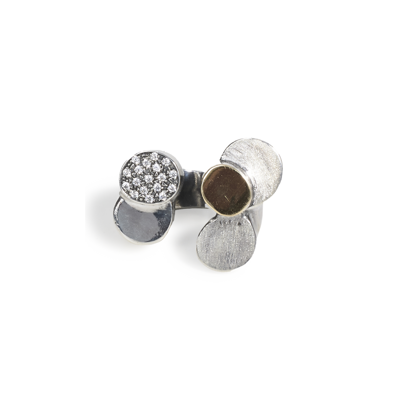 Anello Scultoreo in Argento e Oro 18kt e Diamanti Naturali - Collezione Volumetrica