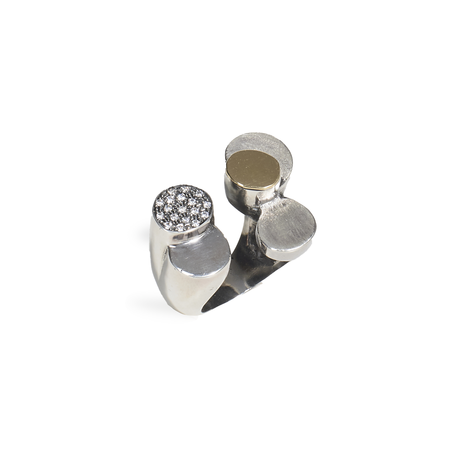 Anello Scultoreo in Argento e Oro 18kt e Diamanti Naturali - Collezione Volumetrica