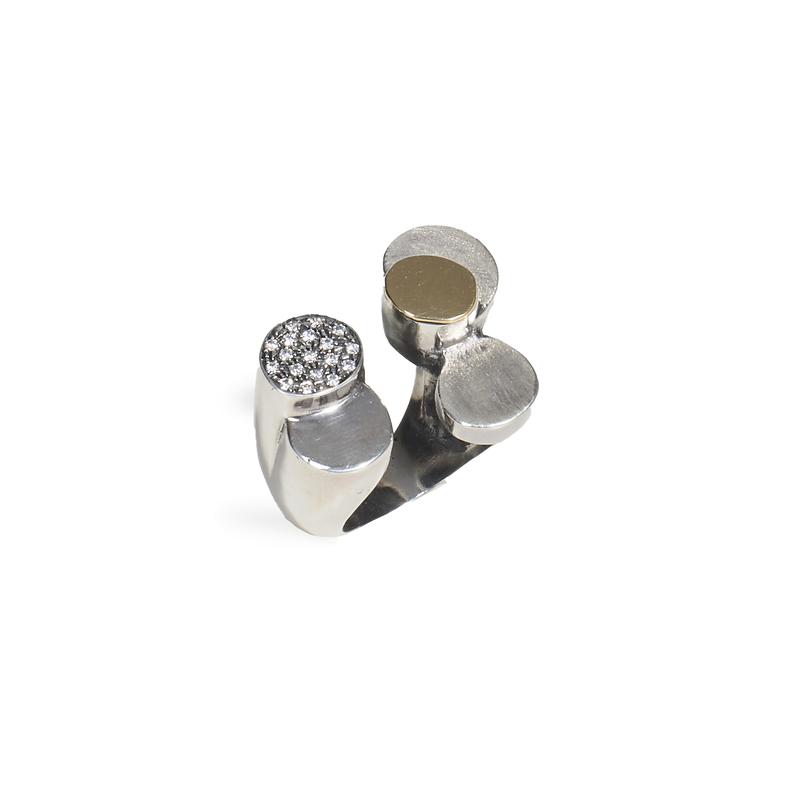 Anello Scultoreo in Argento e Oro 18kt e Diamanti Naturali - Collezione Volumetrica