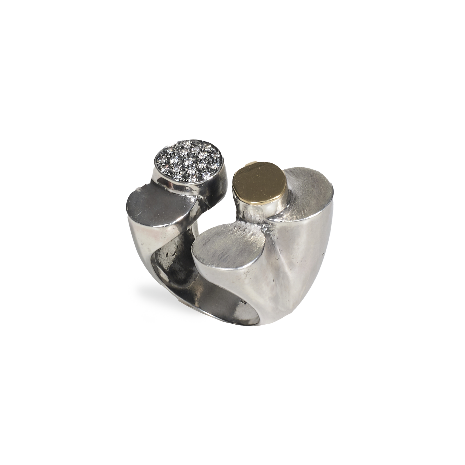 Anello Scultoreo in Argento e Oro 18kt e Diamanti Naturali - Collezione Volumetrica