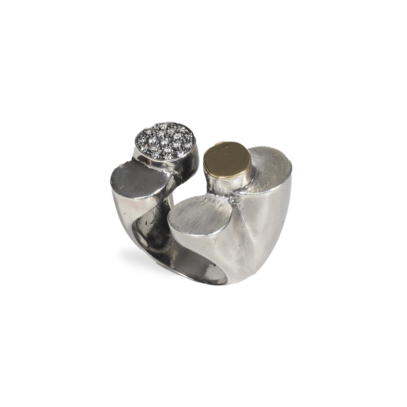 Anello Scultoreo in Argento e Oro 18kt e Diamanti Naturali - Collezione Volumetrica