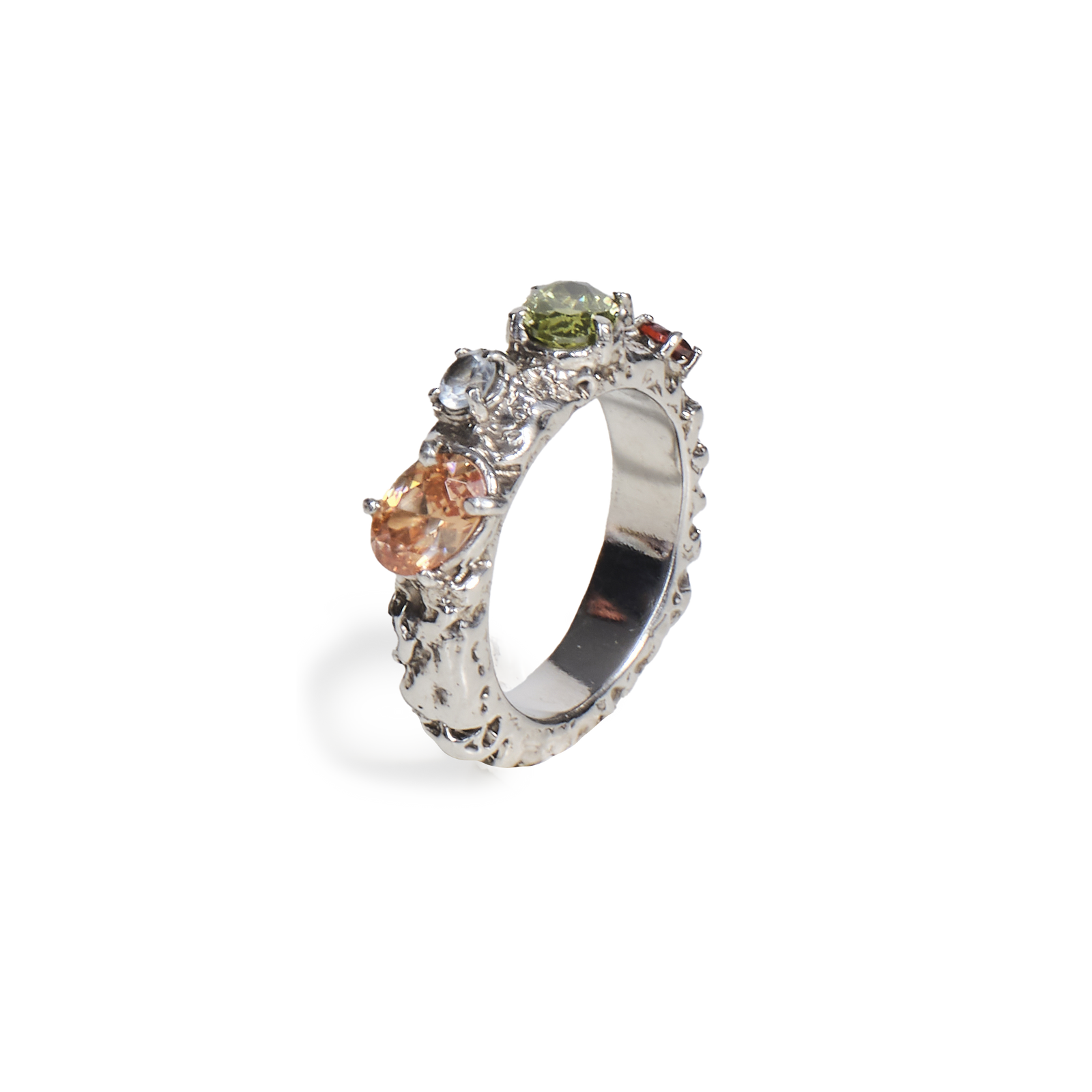Anello Corteccia Multicolor in Argento e Gemme Naturali