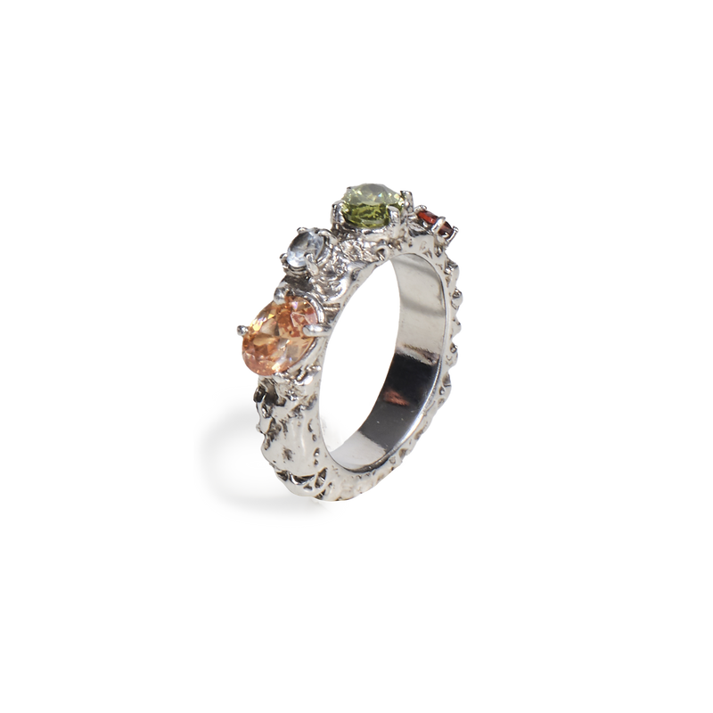 Anello Corteccia Multicolor in Argento e Gemme Naturali