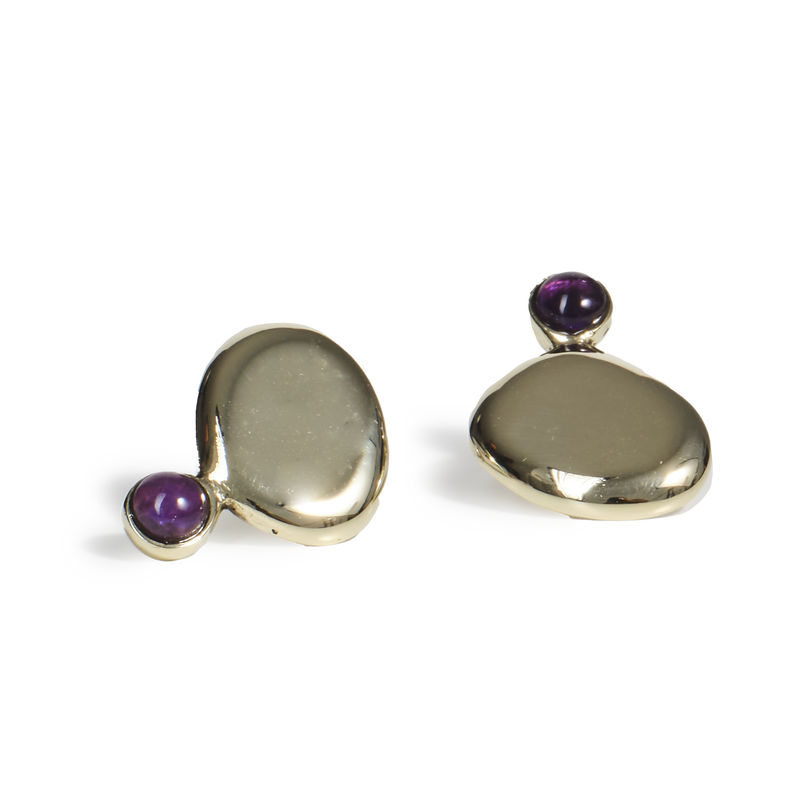 Orecchini Ciottoli in Argento o Bronzo con Ametista - Collezione Coriandoli