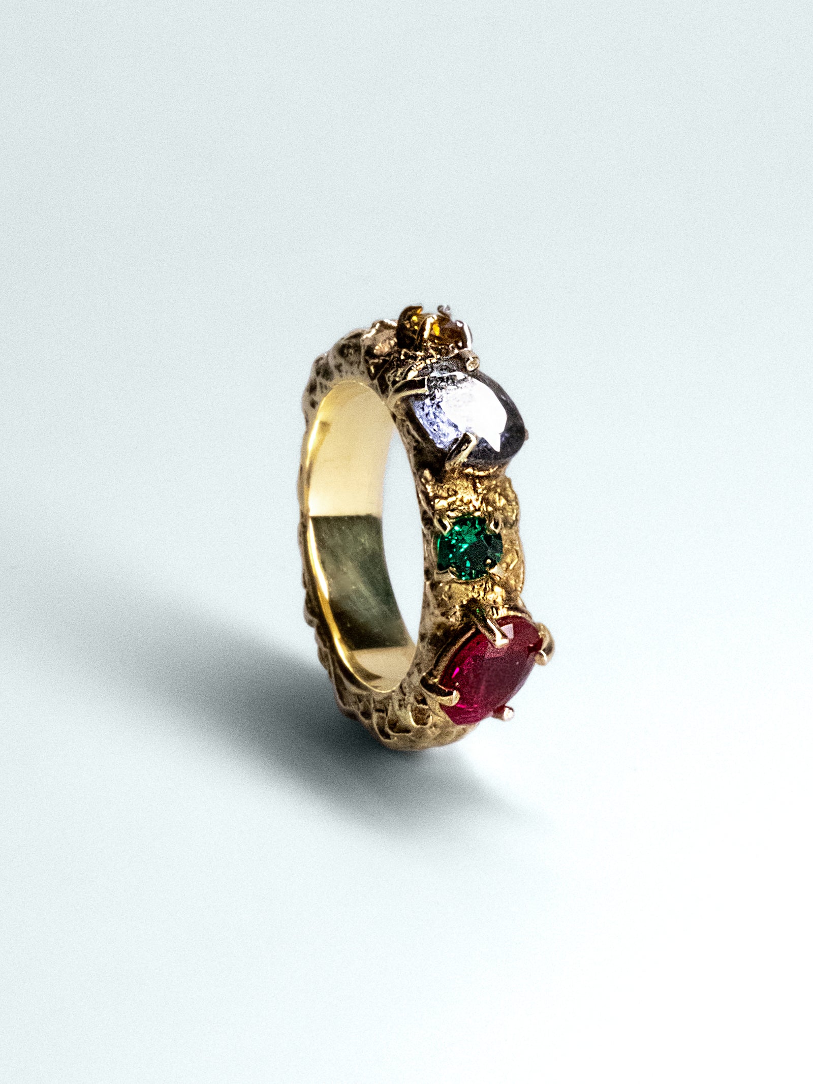 Anello Corteccia Multicolor in Argento e Gemme Naturali