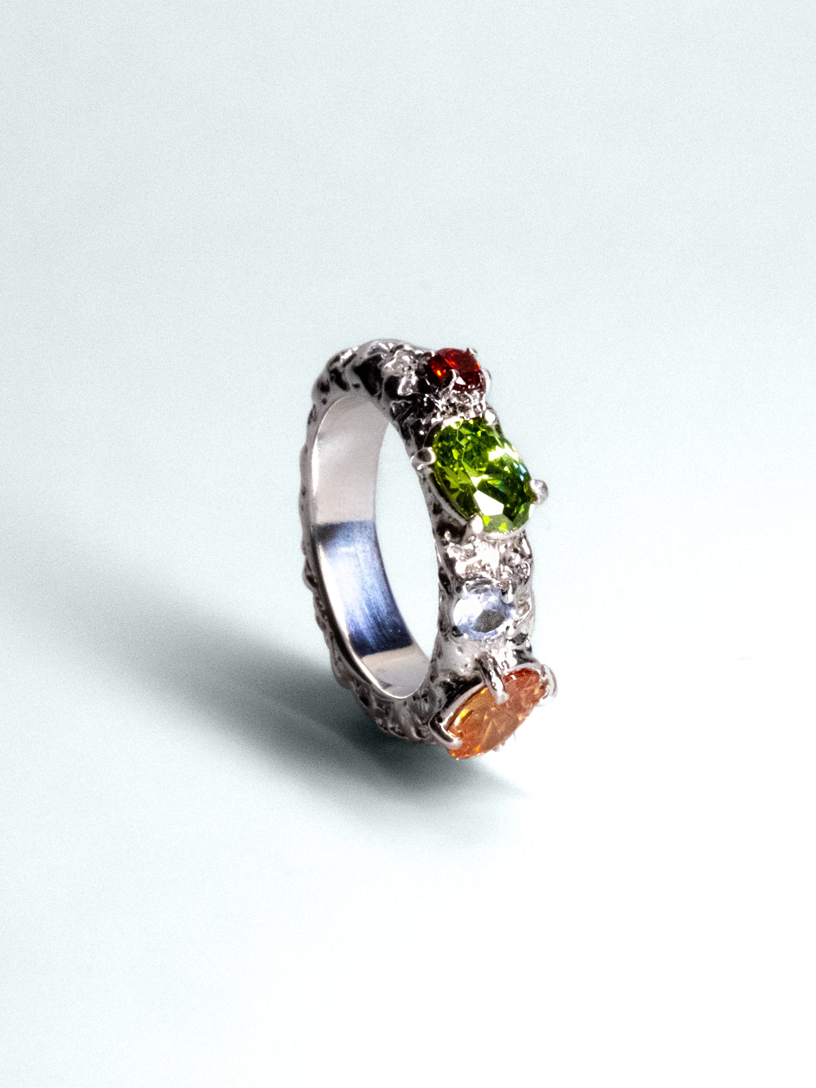 Anello Corteccia Multicolor in Argento e Gemme Naturali