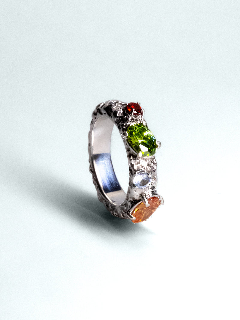 Anello Corteccia Multicolor in Argento e Gemme Naturali