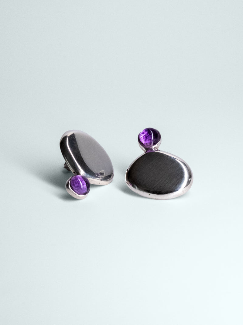 Orecchini Ciottoli in Argento o Bronzo con Ametista - Collezione Coriandoli