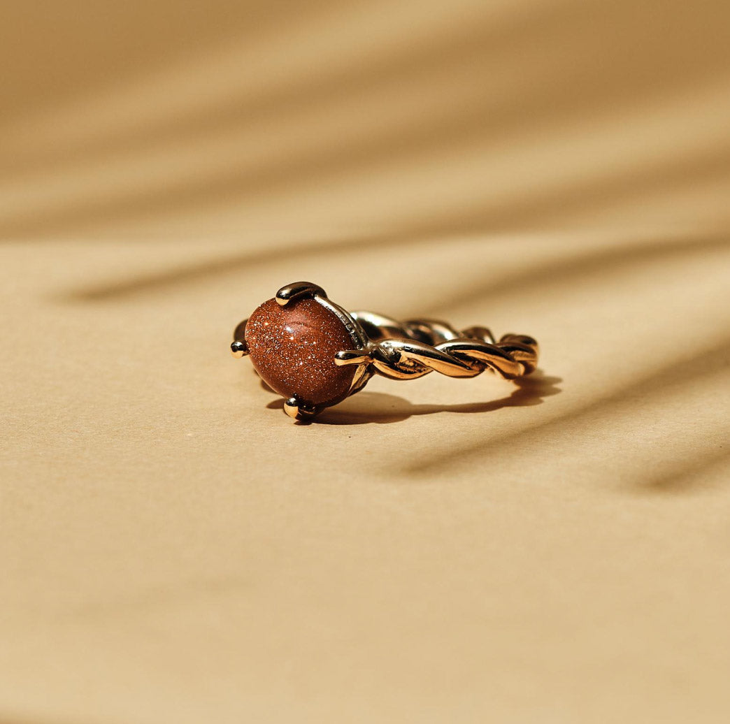 Anello Corda in Argento o Bronzo con Avventurina